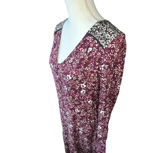 Marks & Spencer Long Sleeve Floral V-Neck Button Front Midi Dress - Size UK 8 - Picture 6 of 7